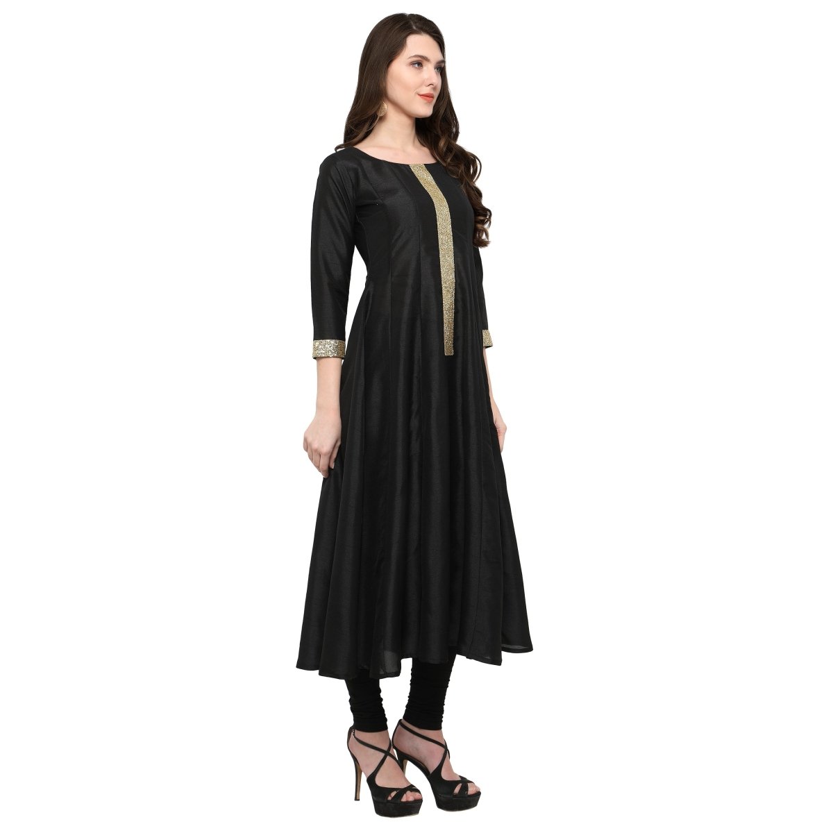 Ahalyaa Women's Black And Gold Anarkali For Festive And Party Wear | Grocsy