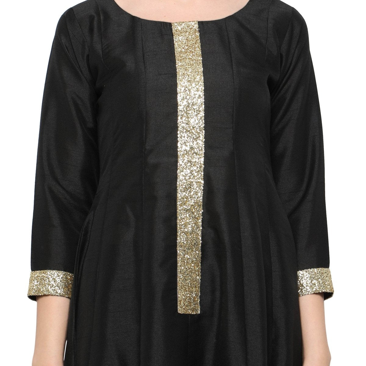 Ahalyaa Women's Black And Gold Anarkali For Festive And Party Wear | Grocsy
