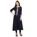 Ahalyaa Women's Navy Blue And Gold Anarkali For Festive And Party Wear | Grocsy