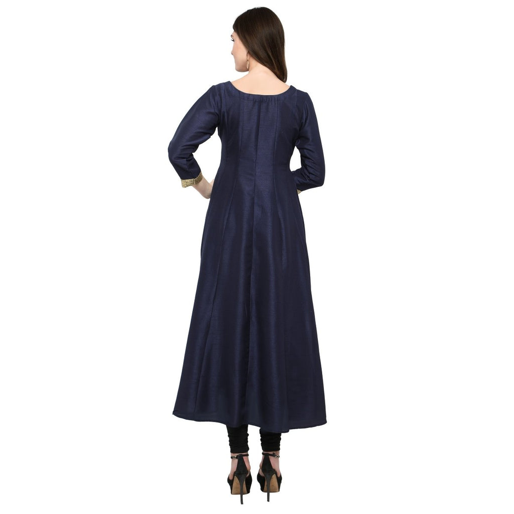 Ahalyaa Women's Navy Blue And Gold Anarkali For Festive And Party Wear | Grocsy