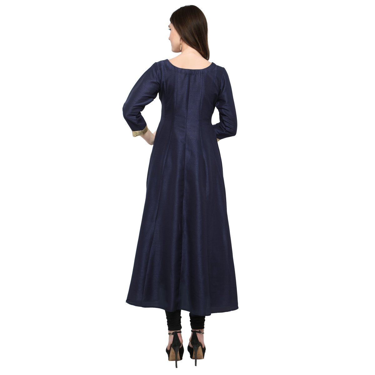 Ahalyaa Women's Navy Blue And Gold Anarkali For Festive And Party Wear | Grocsy