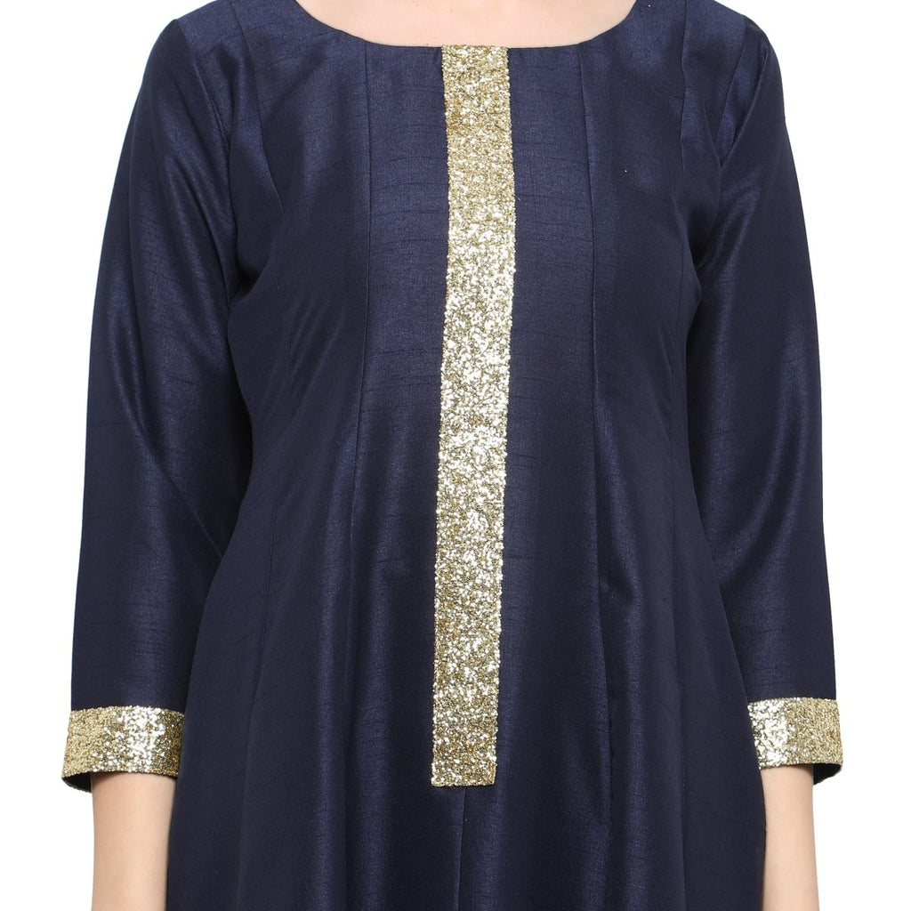 Ahalyaa Women's Navy Blue And Gold Anarkali For Festive And Party Wear | Grocsy
