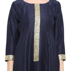 Ahalyaa Women's Navy Blue And Gold Anarkali For Festive And Party Wear | Grocsy