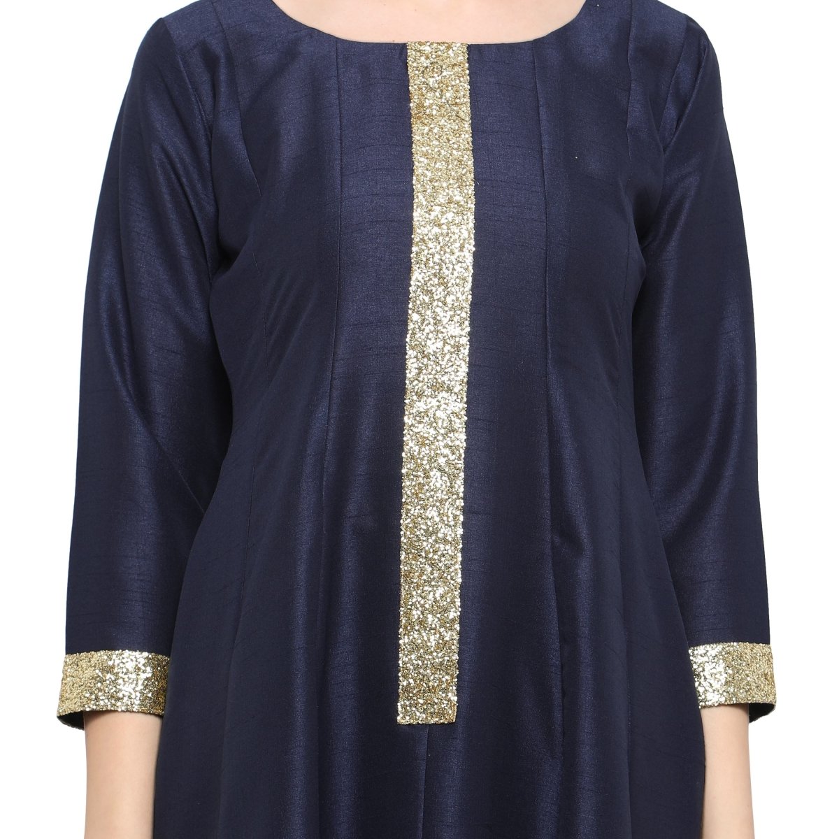 Ahalyaa Women's Navy Blue And Gold Anarkali For Festive And Party Wear | Grocsy