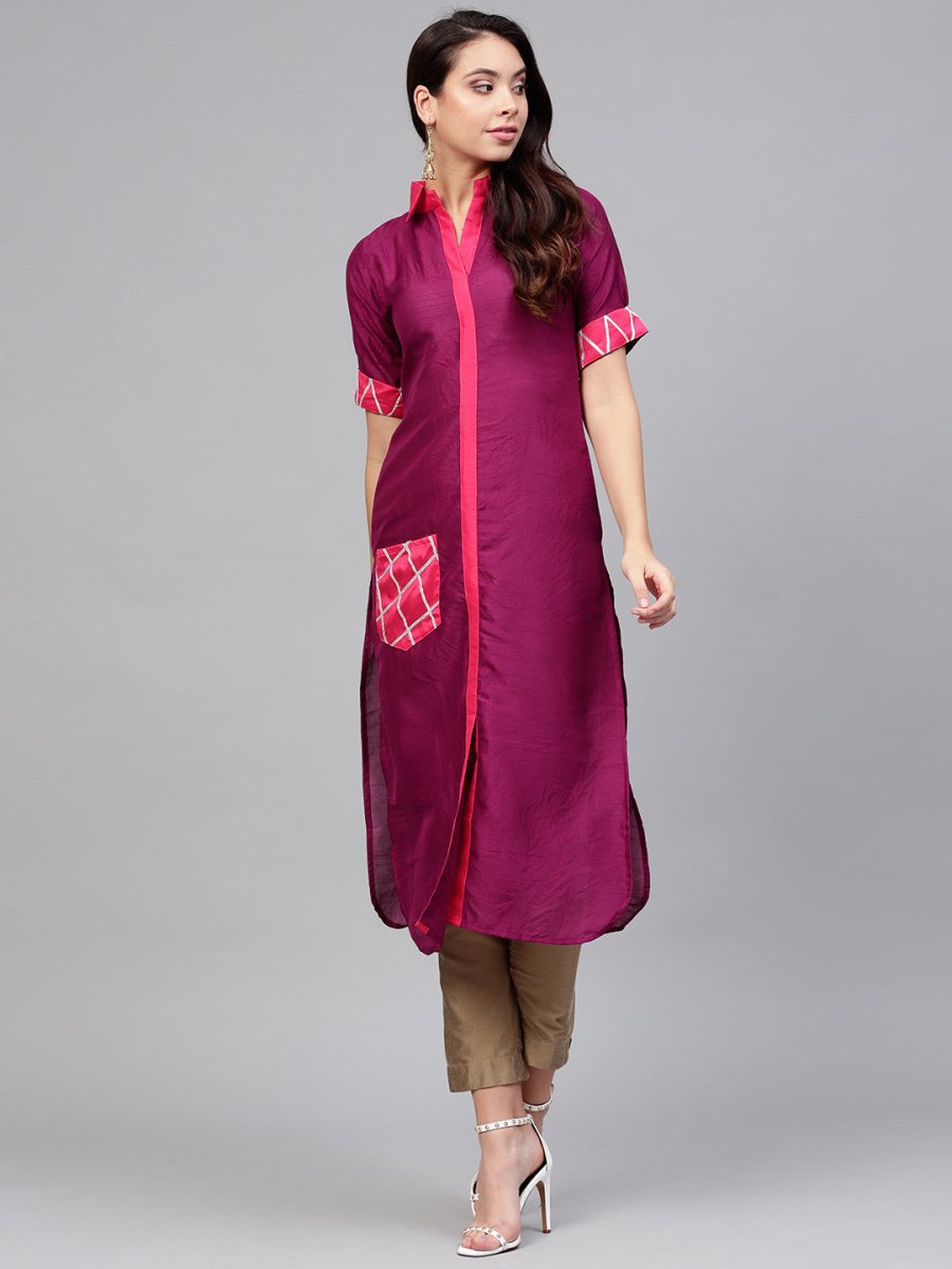 Ahalyaa Solid Straight Poly Silk Beautiful Kurta | Grocsy
