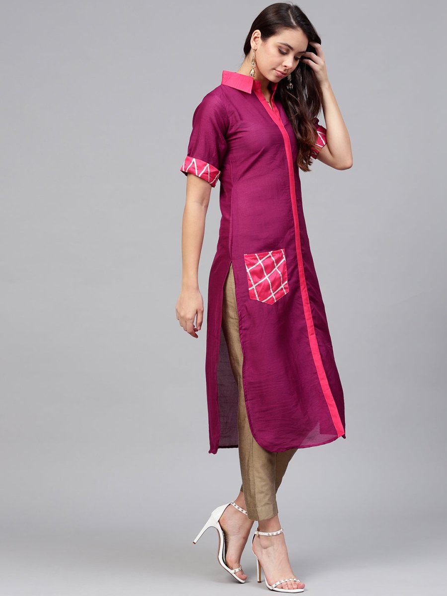 Ahalyaa Solid Straight Poly Silk Beautiful Kurta | Grocsy