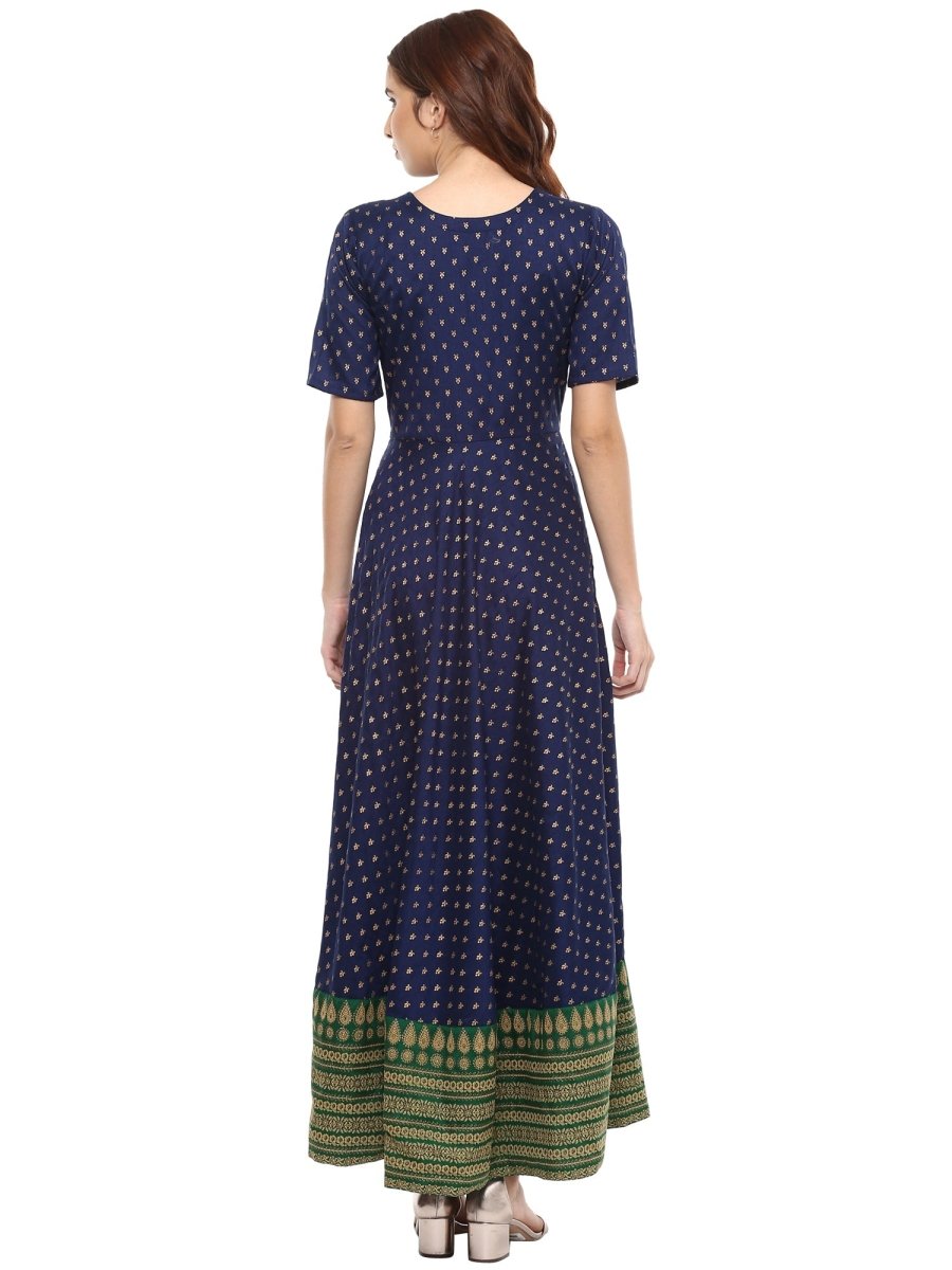Ahalyaa Navy Blue Flared Kurta Dress | Grocsy