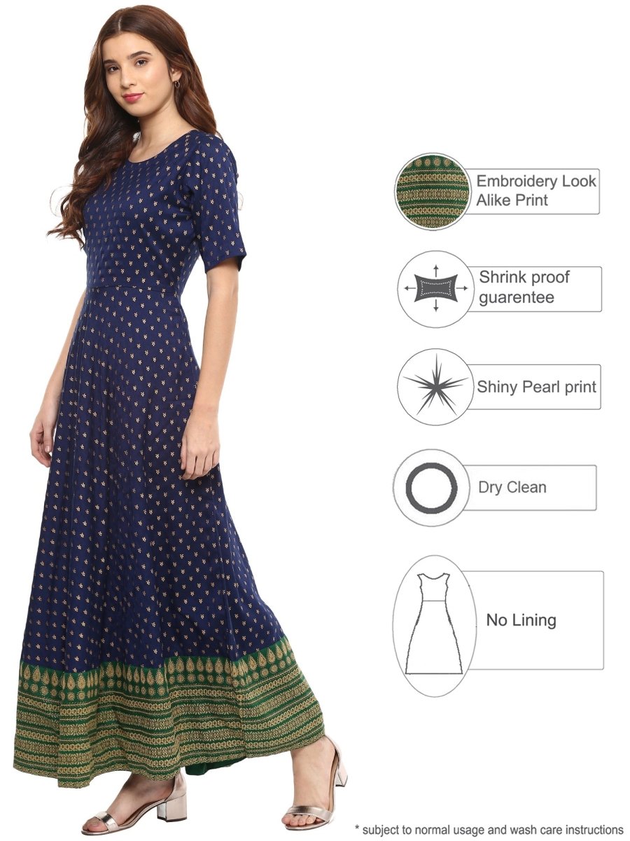 Ahalyaa Navy Blue Flared Kurta Dress | Grocsy