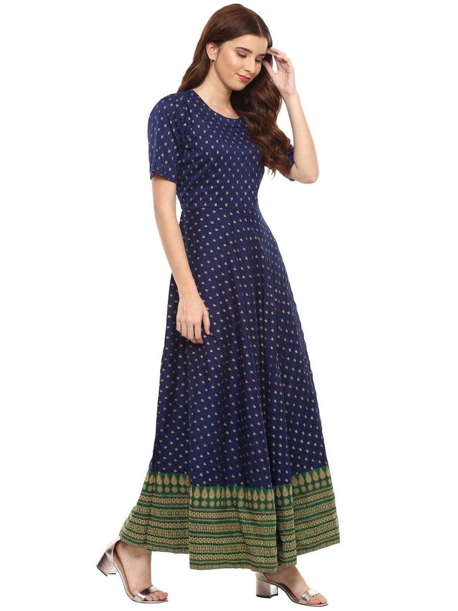 Ahalyaa Navy Blue Flared Kurta Dress | Grocsy