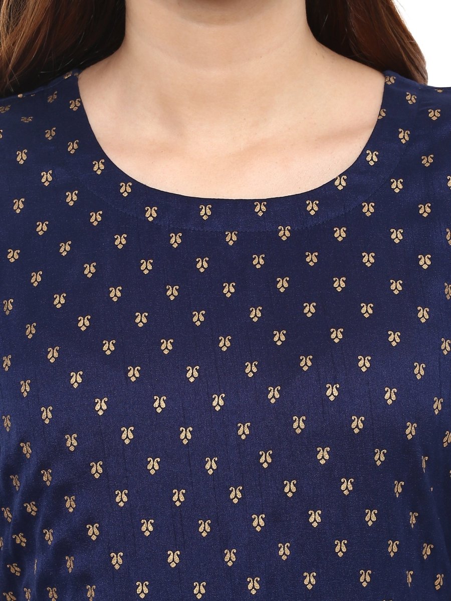 Ahalyaa Navy Blue Flared Kurta Dress | Grocsy