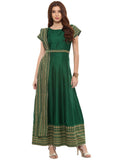 Ahalyaa Printed Faux Silk Anarkali With Attached Dupatta | Grocsy