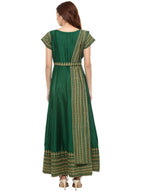 Ahalyaa Printed Faux Silk Anarkali With Attached Dupatta | Grocsy