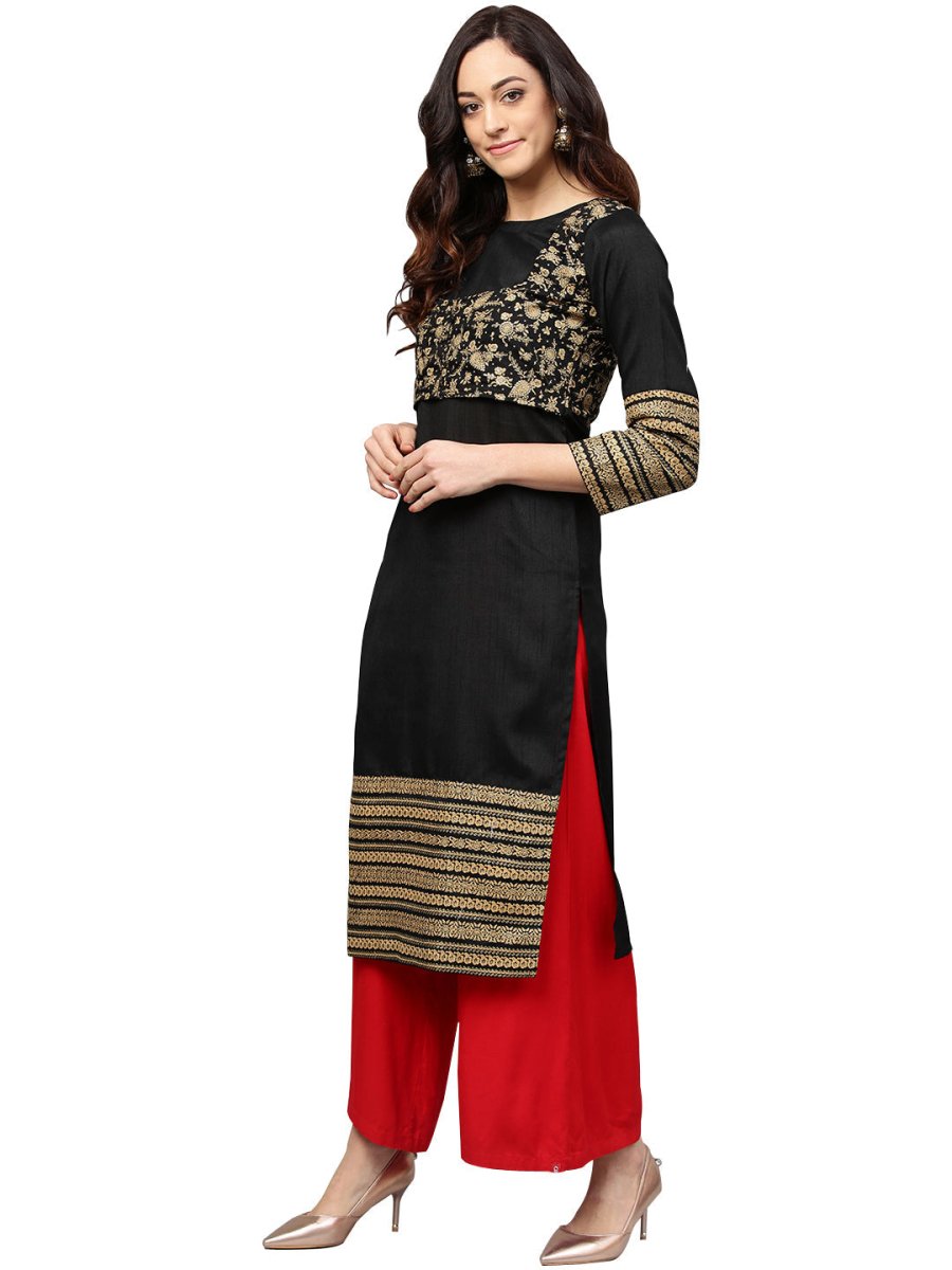 Ahalyaa Black Printed Beautiful Straight Kurta | Grocsy