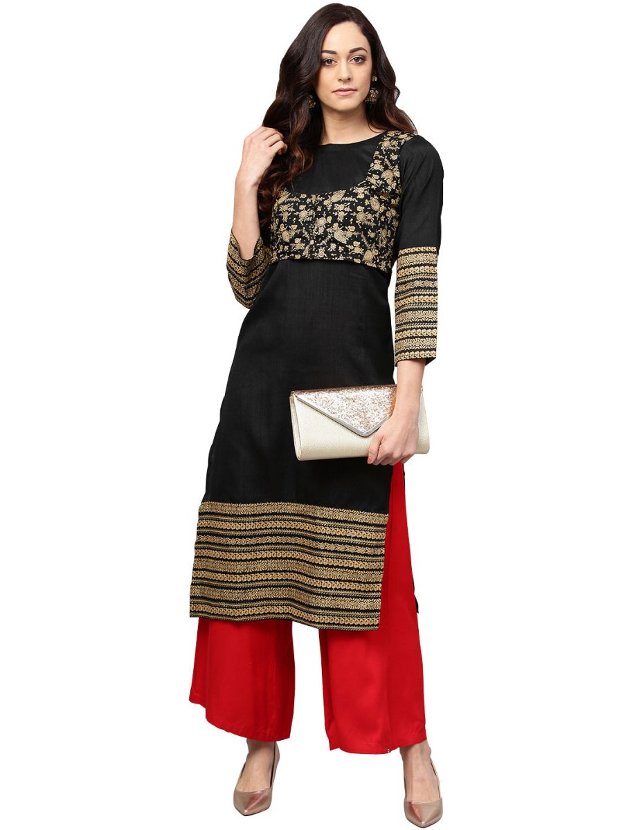 Ahalyaa Black Printed Beautiful Straight Kurta | Grocsy