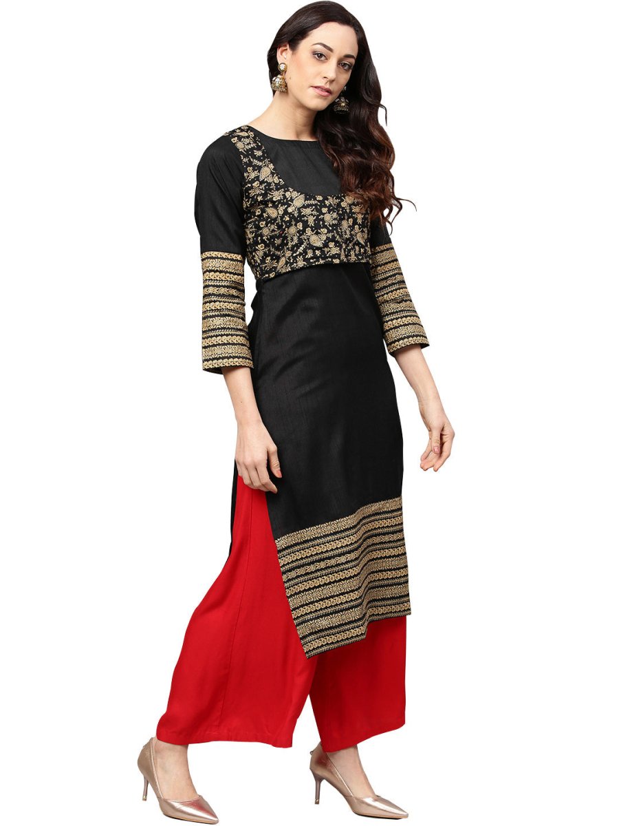 Ahalyaa Black Printed Beautiful Straight Kurta | Grocsy