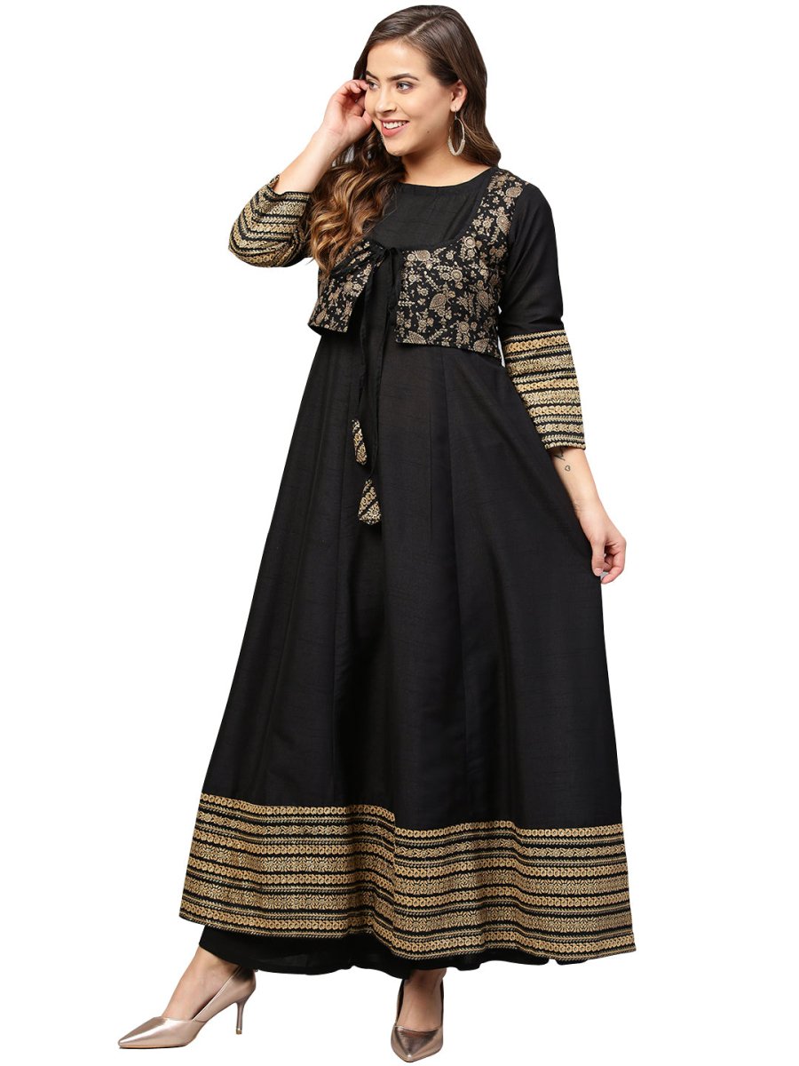 Ahalyaa Black Printed Anarkali Beautiful Kurta | Grocsy