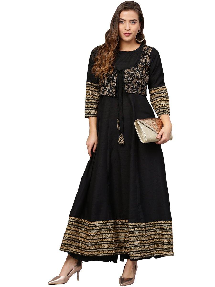 Ahalyaa Black Printed Anarkali Beautiful Kurta | Grocsy