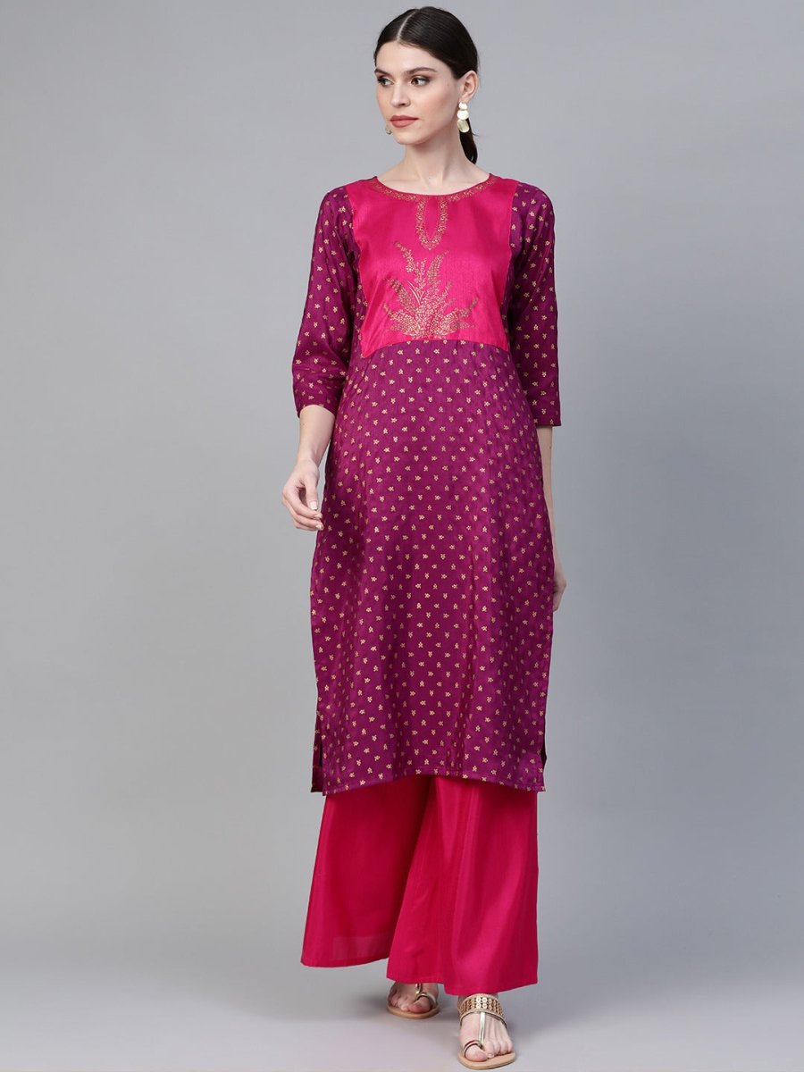 Ahalyaa Magenta & Pink Screen Printed Kurta with Palazzo | Grocsy