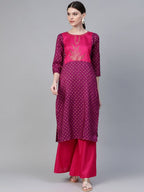 Ahalyaa Magenta & Pink Screen Printed Kurta with Palazzo | Grocsy
