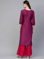 Ahalyaa Magenta & Pink Screen Printed Kurta with Palazzo | Grocsy