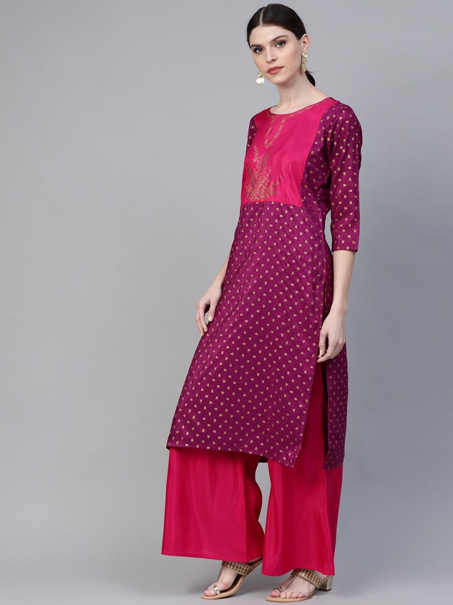 Ahalyaa Magenta & Pink Screen Printed Kurta with Palazzo | Grocsy