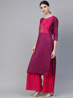 Ahalyaa Magenta & Pink Screen Printed Kurta with Palazzo | Grocsy