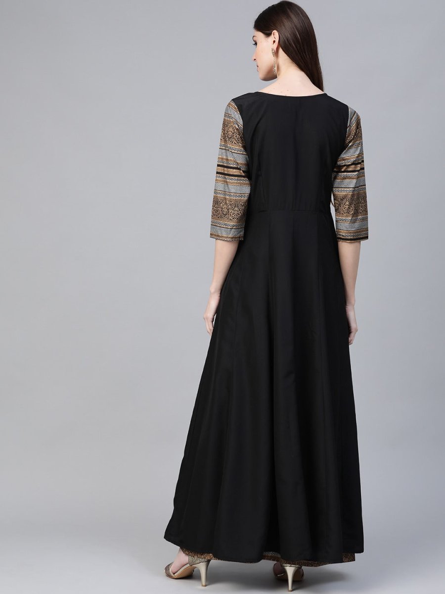 Ahalyaa Black Solid Front Slit Kurta With Palazzo | Grocsy
