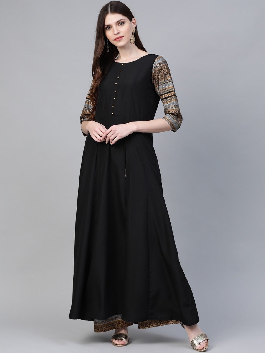 Ahalyaa Black Solid Front Slit Kurta With Palazzo | Grocsy