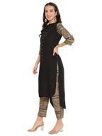 Ahalyaa Women Black & Golden Printed High Low Kurta With Trouser | Grocsy