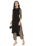 Ahalyaa Women Black & Golden Printed High Low Kurta With Trouser | Grocsy