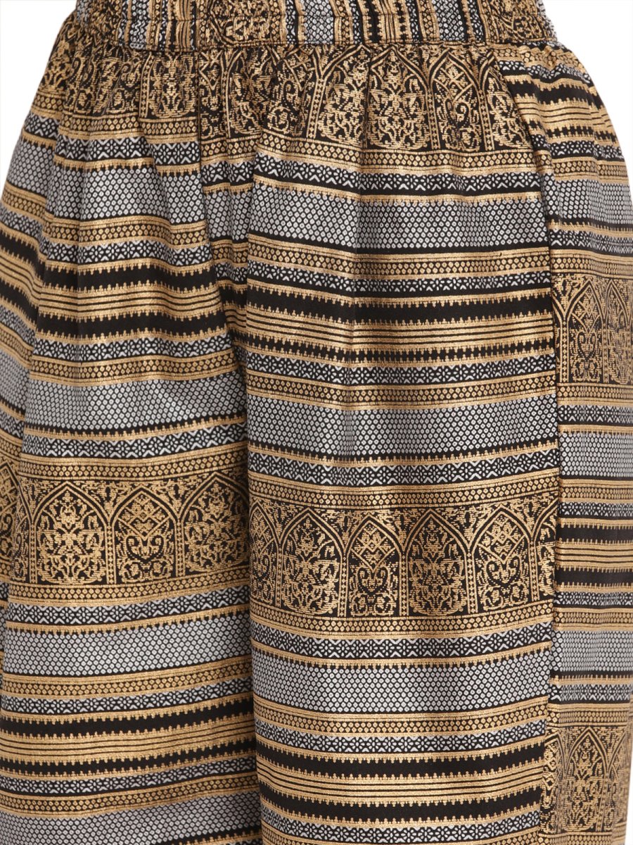 Ahalyaa Women Black & Golden Printed High Low Kurta With Trouser | Grocsy