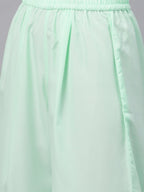 Ahalyaa Women Sea Green & Golden Printed Kurta With Palazzo | Grocsy
