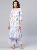 Ahalyaa Women Blue & Pink Floral Print Kurta With Palazzo | Grocsy