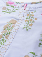 Ahalyaa Women Blue & Pink Floral Print Kurta With Palazzo | Grocsy