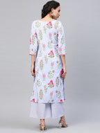 Ahalyaa Women Blue & Pink Floral Print Kurta With Palazzo | Grocsy