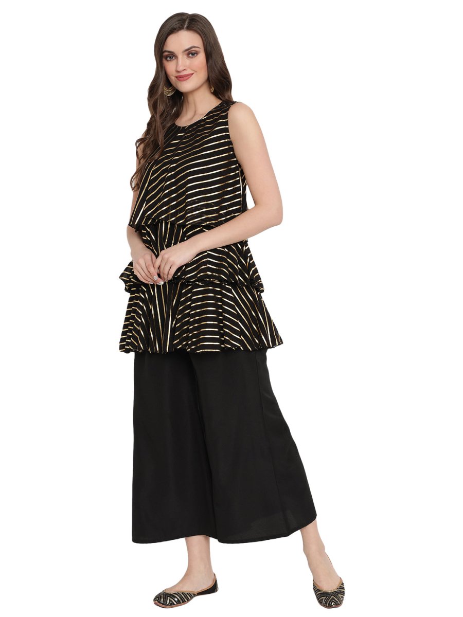 Ahalyaa Crepe Foil Printed Top With Plazzo | Grocsy