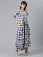 Ahalyaa Blue & Off-White Pure Cotton Printed Kurta with Palazzo | Grocsy