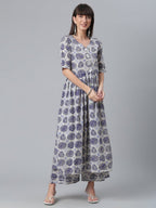 Ahalyaa Blue & Off-White Pure Cotton Printed Kurta with Palazzo | Grocsy