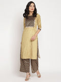 Ahalyaa Women's Mustard Color Digital Print Velvet Kurta With Palazzo | Grocsy