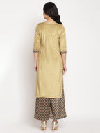 Ahalyaa Women's Mustard Color Digital Print Velvet Kurta With Palazzo | Grocsy