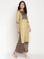 Ahalyaa Women's Mustard Color Digital Print Velvet Kurta With Palazzo | Grocsy