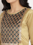 Ahalyaa Women's Mustard Color Digital Print Velvet Kurta With Palazzo | Grocsy