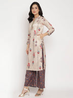 Ahalyaa Women's Beige Color Digital Print Velvet Kurta With Palazzo | Grocsy