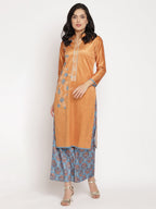 Ahalyaa Women's Orange Color Digital Print Velvet Kurta With Palazzo | Grocsy