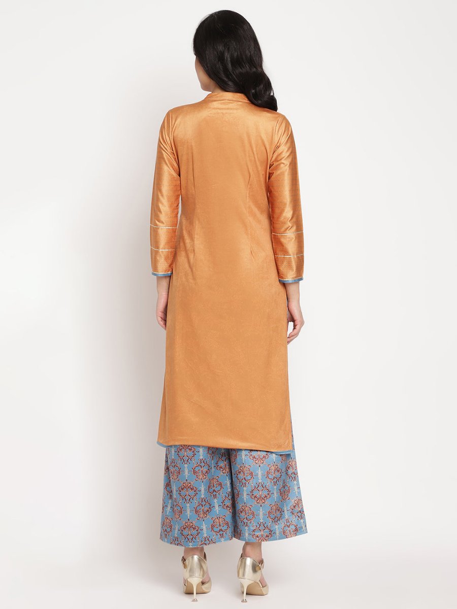 Ahalyaa Women's Orange Color Digital Print Velvet Kurta With Palazzo | Grocsy