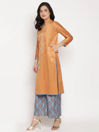 Ahalyaa Women's Orange Color Digital Print Velvet Kurta With Palazzo | Grocsy