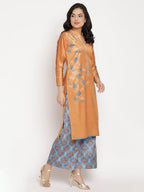 Ahalyaa Women's Orange Color Digital Print Velvet Kurta With Palazzo | Grocsy