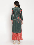 Ahalyaa Women's Dark Green Color Digital Print Velvet Kurta With Palazzo | Grocsy