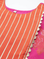 Ahalyaa Women Pink Floral Printed Gotta Patti Kurta with Palazzos | Grocsy