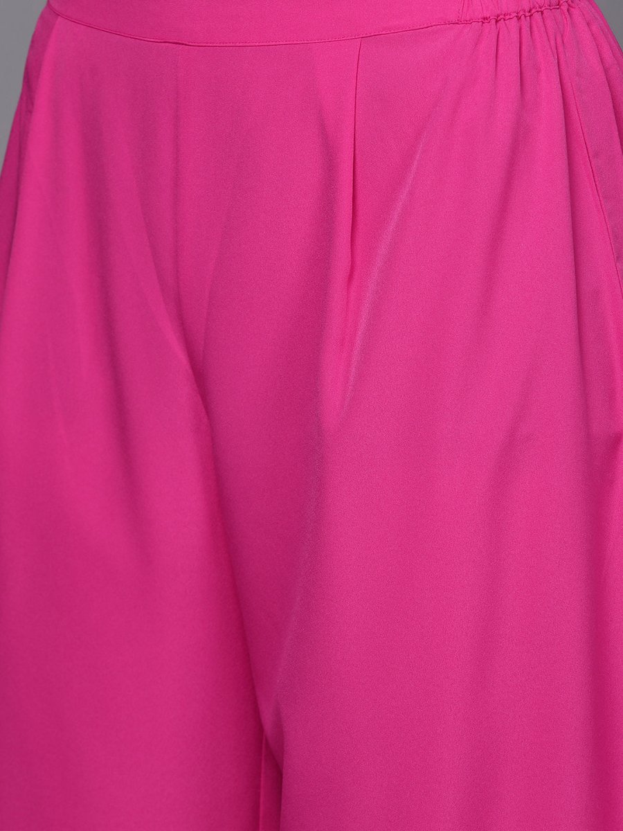 Ahalyaa Women Pink Floral Printed Gotta Patti Kurta with Palazzos | Grocsy